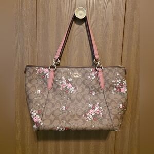 Coach Floral Print Tote Bag - Brown and Pink